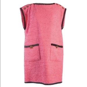 Gucci Pink Bouclé Midi Dress with Black Trim